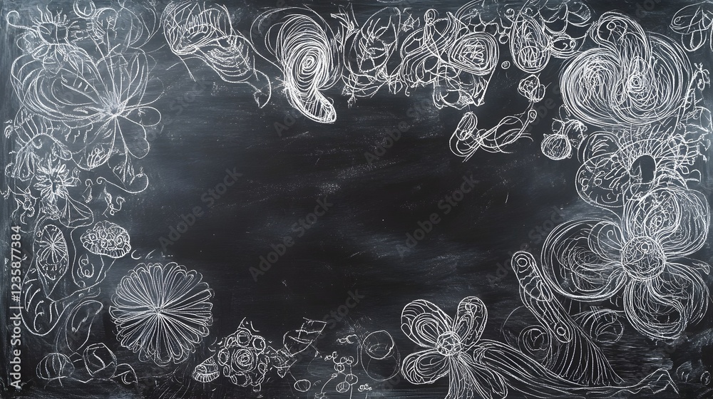 Poster Mesmerizing abstract floral motifs and swirling organic forms dance across the ethereal chalkboard canvas creating a captivating and visually enchanting expression