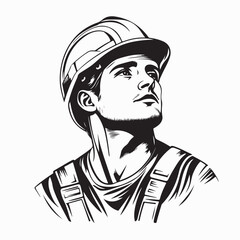 Confident construction worker image vector. Black and white Confident construction worker.