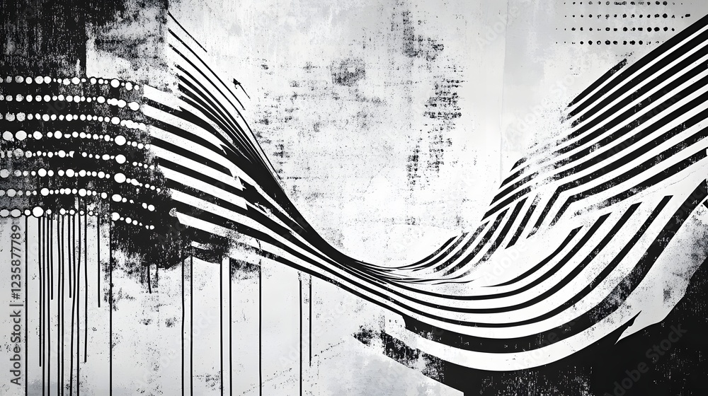 Leinwandbilder Mesmerizing Abstract Wave Pattern with Dynamic Movement and Fluid Geometric Shapes in Monochromatic Tones