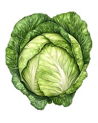 Obraz premium Fresh Green Cabbage with Vibrant Leafy Texture on White Background