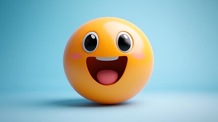 Fototapeta premium 3D cartoon emoticon happy face, cheerful digital art, light blue background