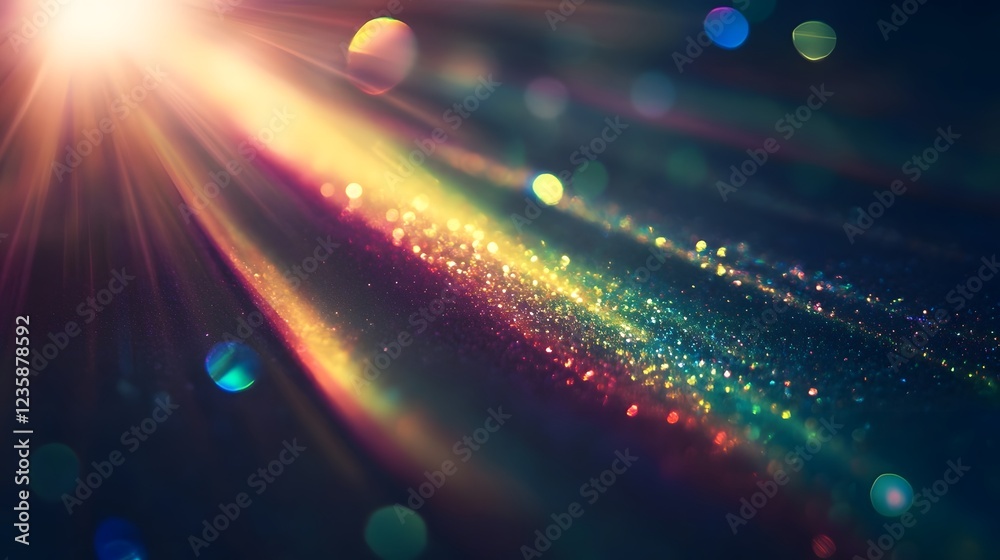 Poster Mesmerizing explosion of colorful lights and glitter abstracts shimmering in soft focus creating a dreamlike ethereal and captivating atmosphere