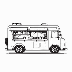 Food truck side view with food and drink image vector isolated on white background.