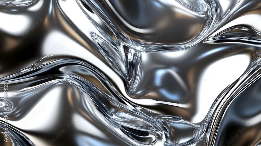 Fototapete Mesmerizing Metallic Liquid Flow A Captivating Abstract Digital Artwork of Undulating Shimmering Metallic Surfaces in Motion Creating a Hypnotic and Futuristic Visual Experience