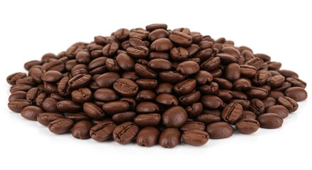 Naklejka premium Aromatic Roasted Coffee Beans Pile Rich Brown Isolated Background Caffeine Beverage Ingredient