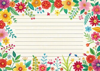 Fototapeta premium Floral Patterned Handwritten Lined Paper Design