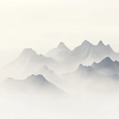 Misty mountain range sunrise, serene landscape, calming backdrop