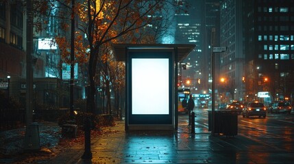 Blank vertical billboard mockup at a bus stop shelter .