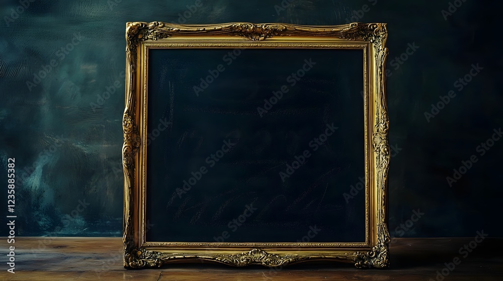 Fototapete ornate and elaborate antique golden frame against a dark moody and atmospheric background with textu