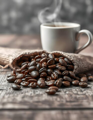 coffee beans and cup