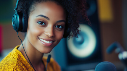 Black woman working as a Radio Jockey