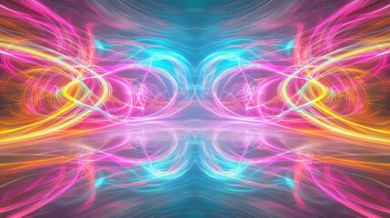 Obraz premium Bold Symmetrical Swirl of Colorful Light Trails in Neon Vibes