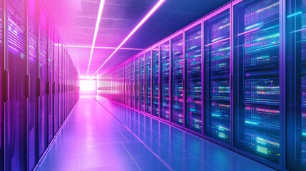 Fototapeta premium Futuristic Corridor with Neon Lights and High-Tech Glassy Walls