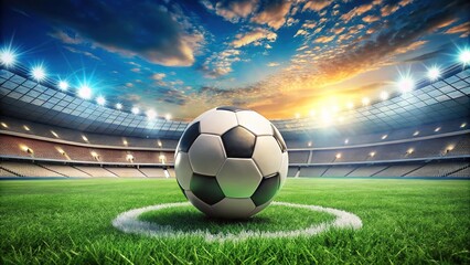 Naklejka premium Majestic Stadium with Soccer Ball on Lush Grass