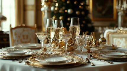 Elegant Christmas Eve Dinner Table Setting
