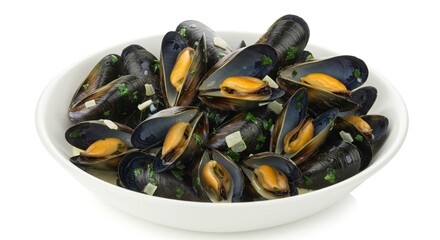 Delicious Steamed Mussels in White Wine Sauce Gourmet Seafood Dish Close up