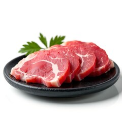 Raw Pork Slices on Stone Plate - Gourmet Food Photography