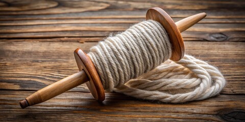 Intricate wool string knitting pattern on a wooden spindle, craft, artisanal,  craft, artisanal, string