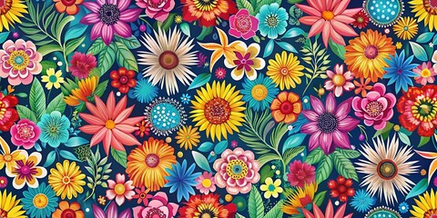 Seamless Floral Pattern with Abstract Overlays