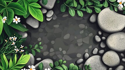 Nature's stones and plants, framed design, decorative elements, nature background, design backdrop