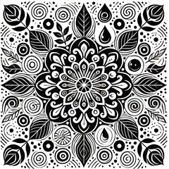 Obraz premium ntricate black and white floral pattern with leaves and decorative elements for artistic design