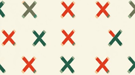 Obraz premium Colorful Geometric Pattern Featuring Alternating X Shapes in Shades of Green, Red, and Beige, Ideal for Backgrounds and Creative Projects