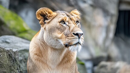Obraz premium Closeup of Attentive Lioness Muzzle
