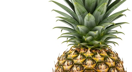 Fresh Ripe Pineapple Close Up Tropical Fruit Detail Isolated on White Background