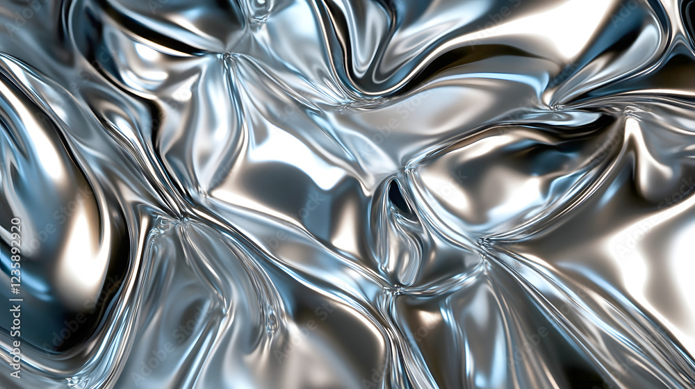 Leinwandbilder Shimmering mesmerizing abstract background with metallic fluid swirls and dynamic waves of silver chrome and futuristic patterns  This design evokes a sense of power movement and transformation