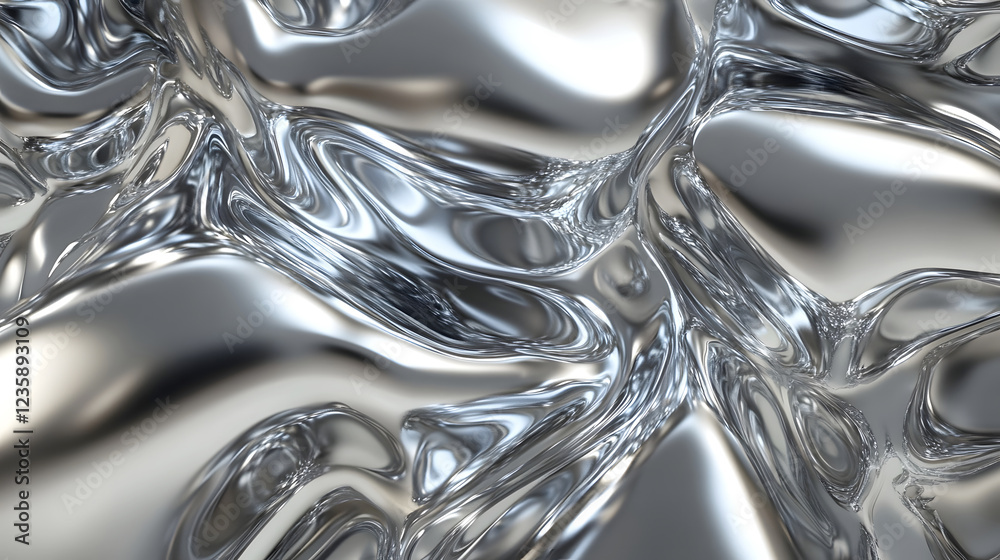 Leinwandbilder shimmering metallic liquid flow abstract art digital render with mesmerizing curves twists and swirl