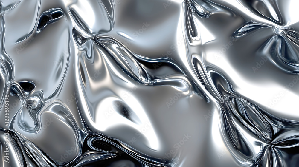 Fototapete Shimmering Metallic Liquid Sculpture   Flowing Abstract Digital Art Backdrop with Captivating Distorted Patterns and Organic Shapes