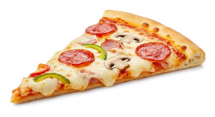 Delicious Pizza Slice with Pepperoni Mushrooms and Green Peppers