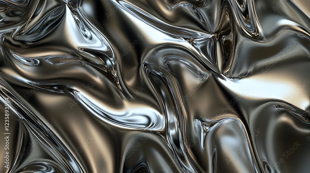 Leinwandbilder shiny metallic fabric pattern with flowing reflective textures and dynamic curving shapes elegant lu