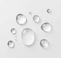 Minimalistic white background with water droplets.