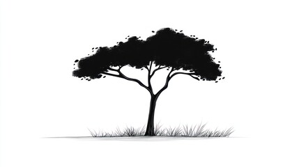 Fototapeta premium Silhouette of a savanna tree against white background