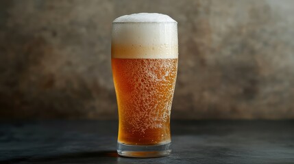 Refreshing Cold Beer in a Glass with a Thick Creamy Head on a Textured Background, Perfect for Beverage Ads, Bar Promotions, or Culinary Uses