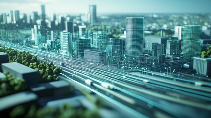 Futuristic city skyline digital blueprint design