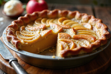 Golden Homemade Apple Pie with Lattice Top in Rustic Setting