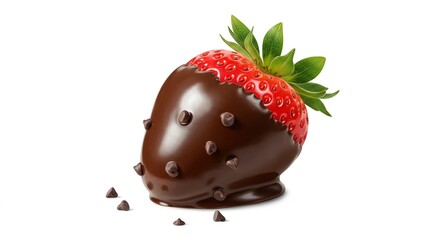 Delicious Chocolate Covered Strawberry with Chocolate Chips Isolated on White Background