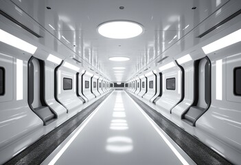 Fototapeta premium Empty white Empty Sci-Fi modern futuristic hallway in modern building white corridor technology for background