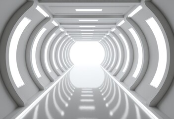 Fototapeta premium Empty white Empty Sci-Fi modern futuristic hallway in modern building white corridor technology for background