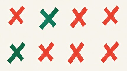 Abstract pattern featuring red and green crosses in a grid formation, creating a visually striking design on a soft beige background perfect for modern art applications