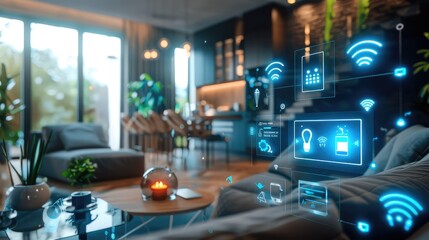 Modern Smart Home Living Room With Integrated Technology