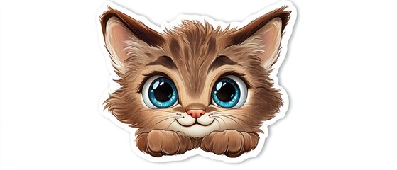 Fototapeta premium Cute bobcat kitten peeking, white background, digital art, children's book