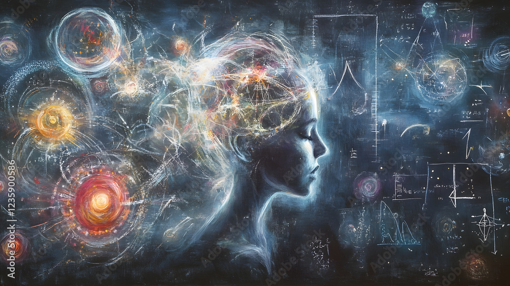 Poster surreal cosmic energy flow futuristic digital art depicting glowing galactic patterns vibrant colors