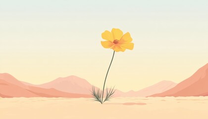 Solitary Yellow Flower Blooms in Desert Landscape