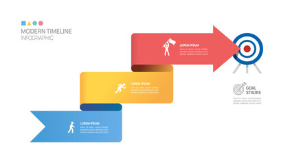 Infographics arrow symbol timeline business 3 steps to success template. vector illustration.