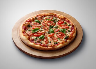 Delicious Margherita Pizza on Wooden Board