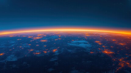 A breathtaking view of Earth from space, showcasing a glowing horizon against a dark backdrop, emphasizing the planet's beauty and vastness.
