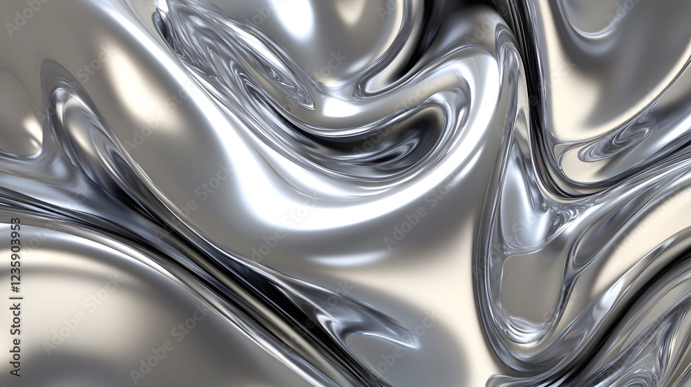 Leinwandbilder swirling flowing metallic liquid abstract design with sleek smooth shiny chrome like finish creates 